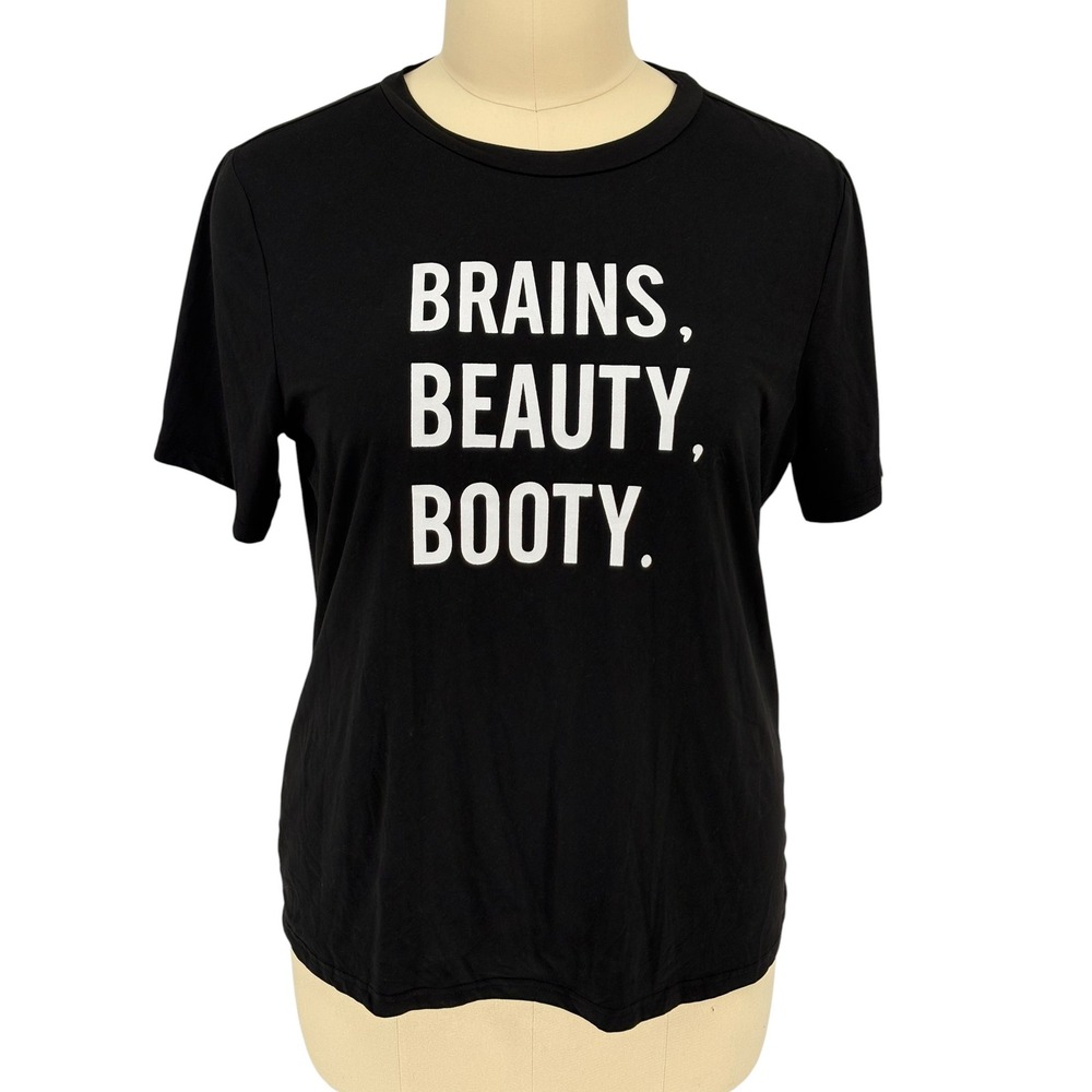 SHEIN Curve T-Shirt Black Brains Beauty Booty Graphic Print Plus Size 3XL